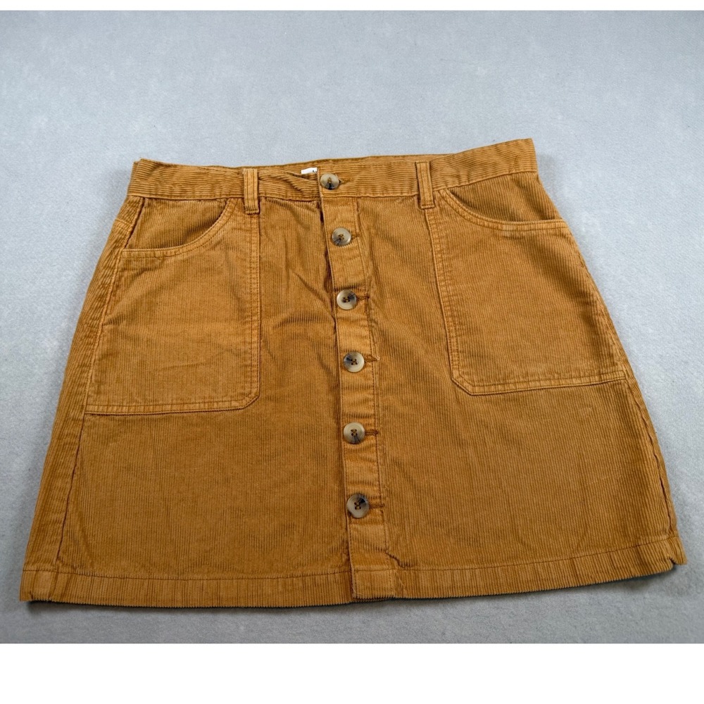 Kensie Jeans Womens 14 Brown Corduroy Button Front A-Line Mini Skirt Cotton